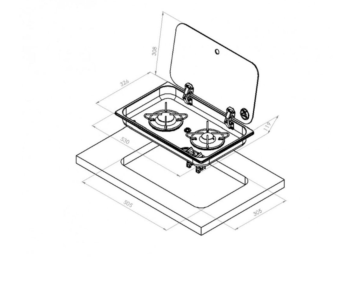 Cocina Carbest 2 fuegos tapa cristal camper