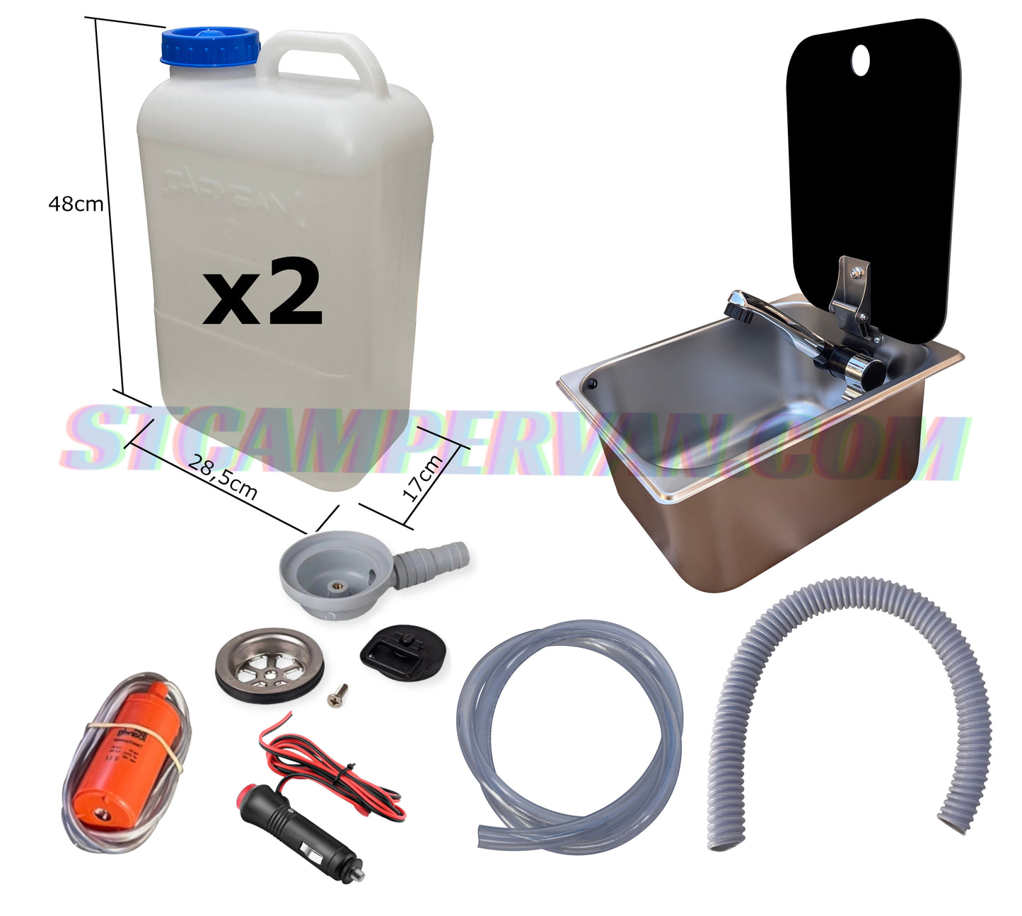 Fregadero portátil camper 12V con tapa y bomba
