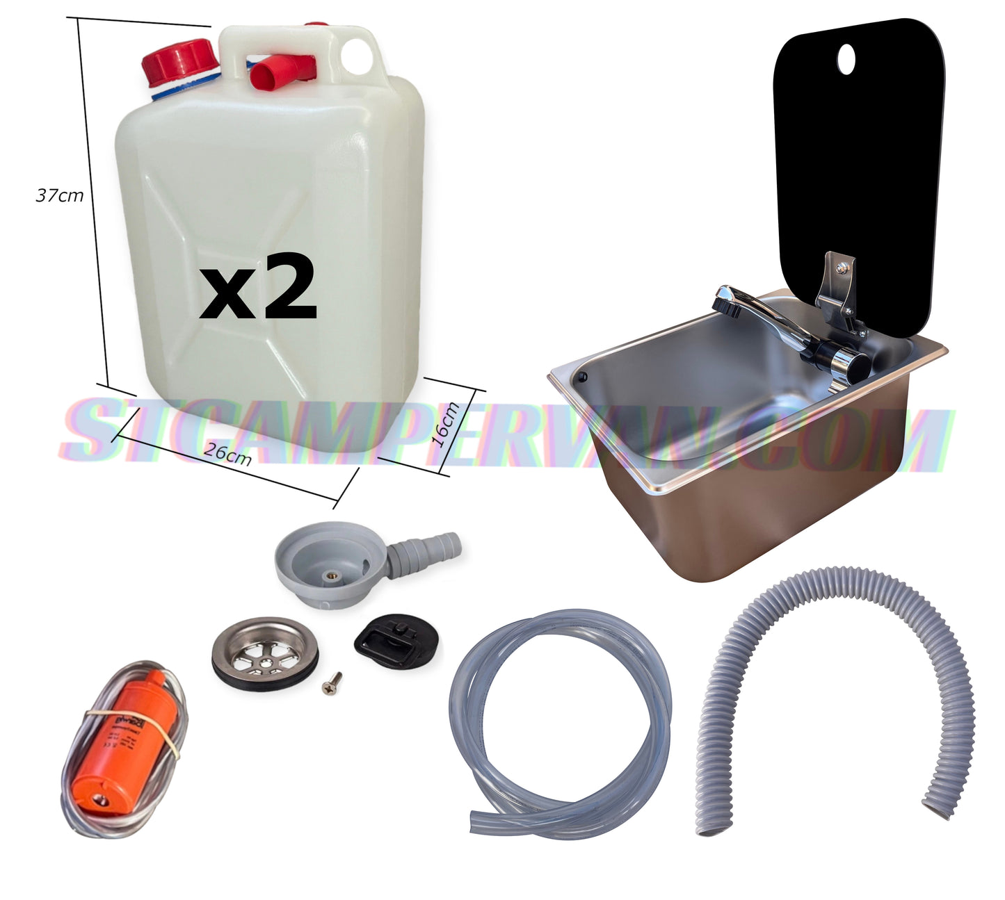 Kit lavabo compacto con grifo 12V y garrafas