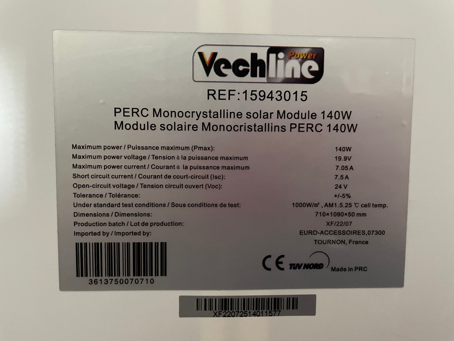 Kit solar Vechline 140W para caravana
