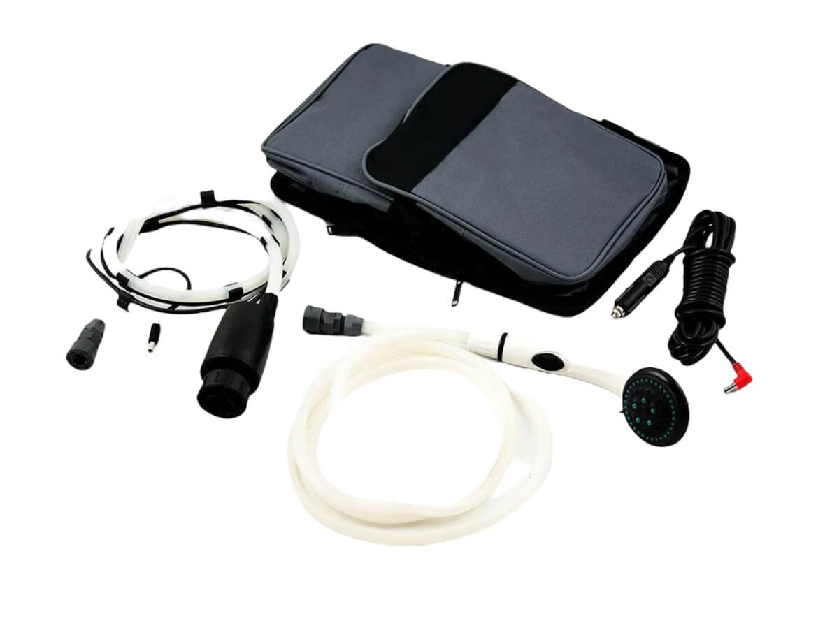 Calentador Kampa Geyser 12V instalado en exterior de camper o zona de camper