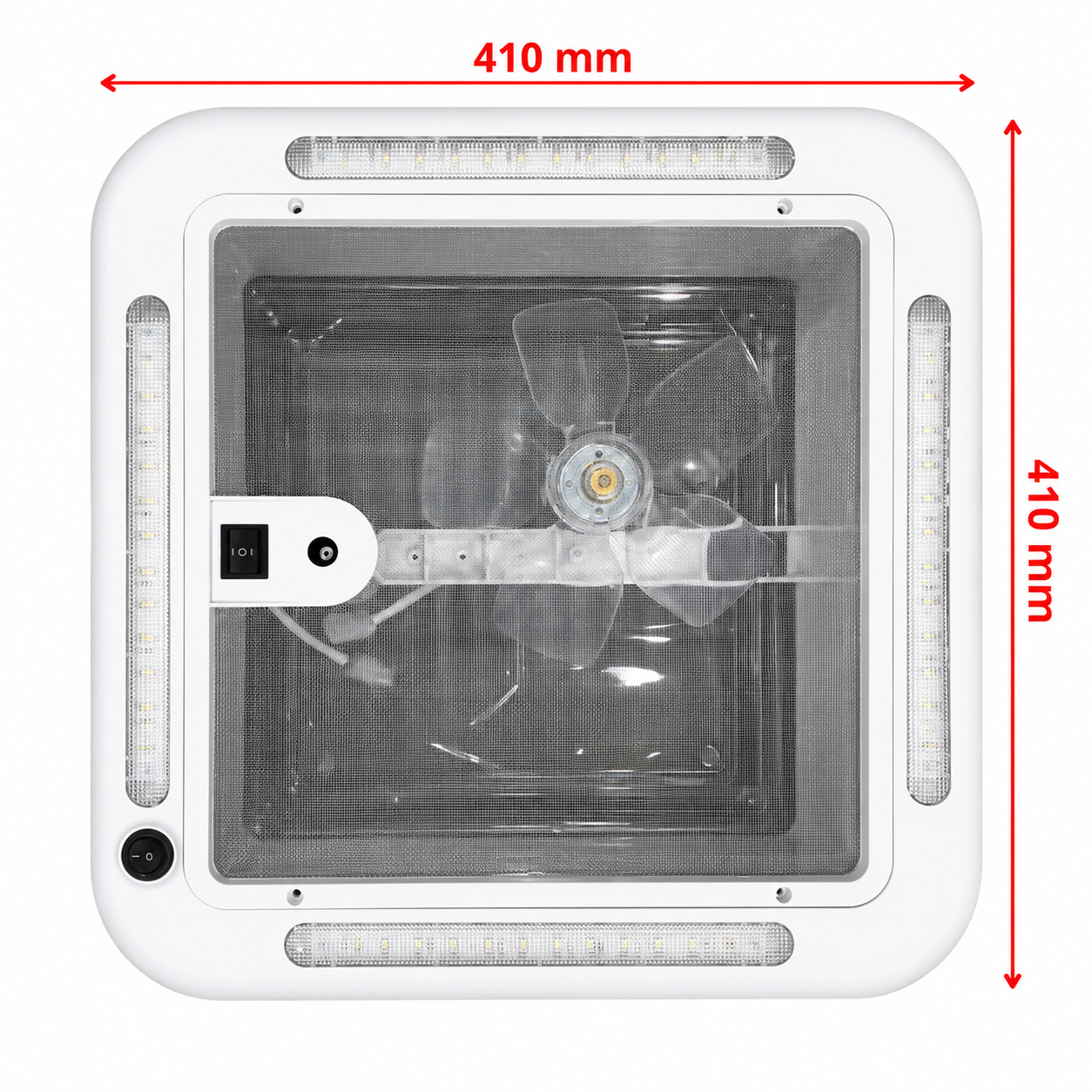 Claraboya Camper 40x40 con Ventilador, Extractor de Aire y Luz LED 12V | Mosquitera Integrada | Tapa Transparente | Para Autocaravana, Furgoneta Camper y Caravana