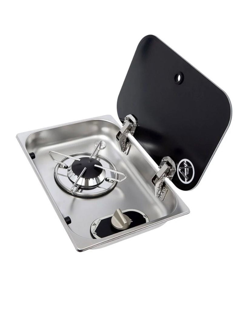 Cocina 1 fuego gas Carbest con tapa de cristal camper