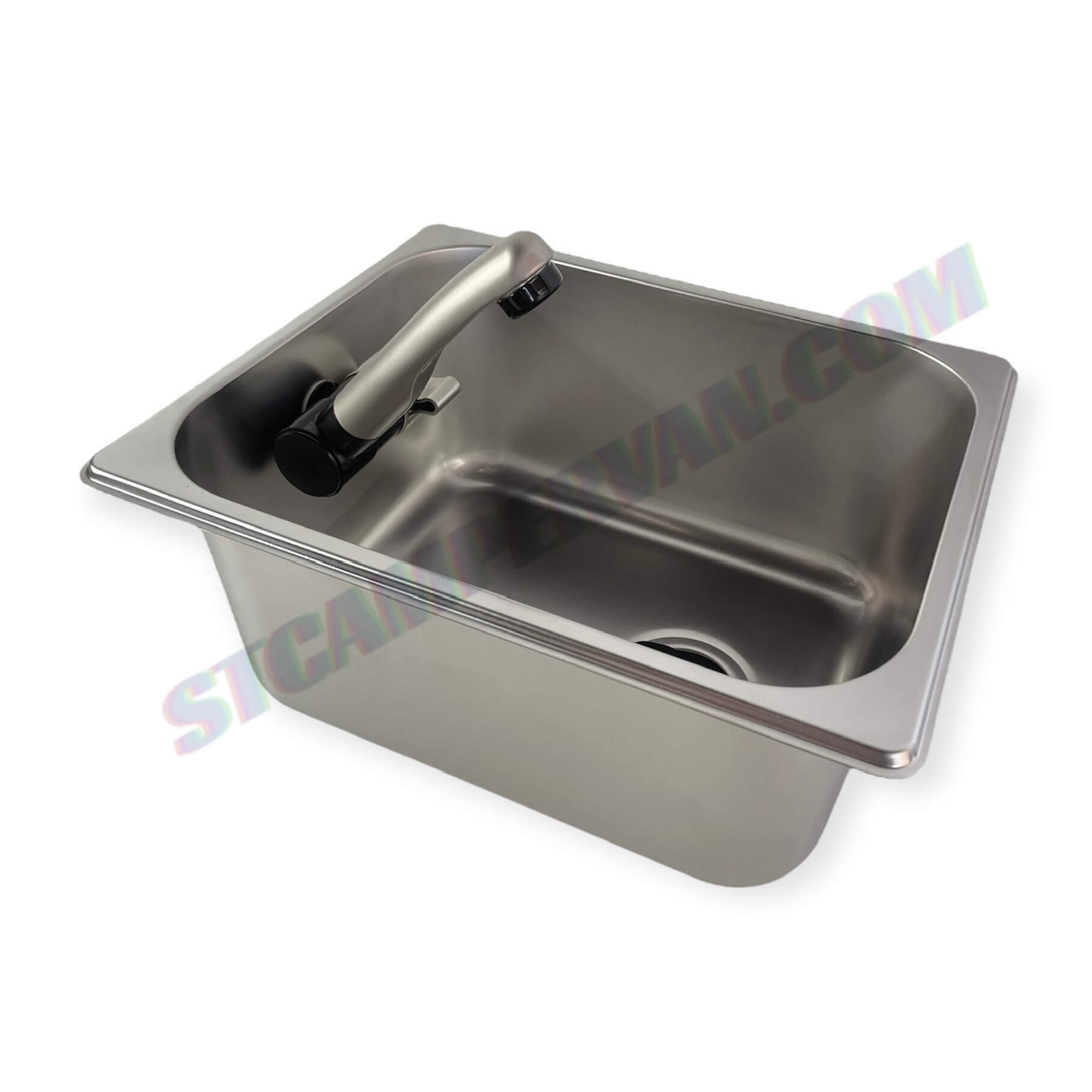Fregadero 26x32 con grifo abatible 12V instalado en encimera camper