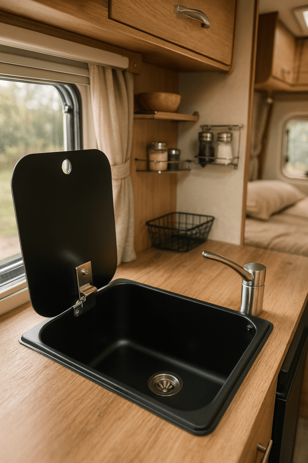 Fregadero negro camper