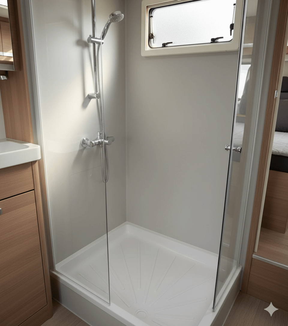 Corte y ajuste del borde del plato de ducha PST para camper