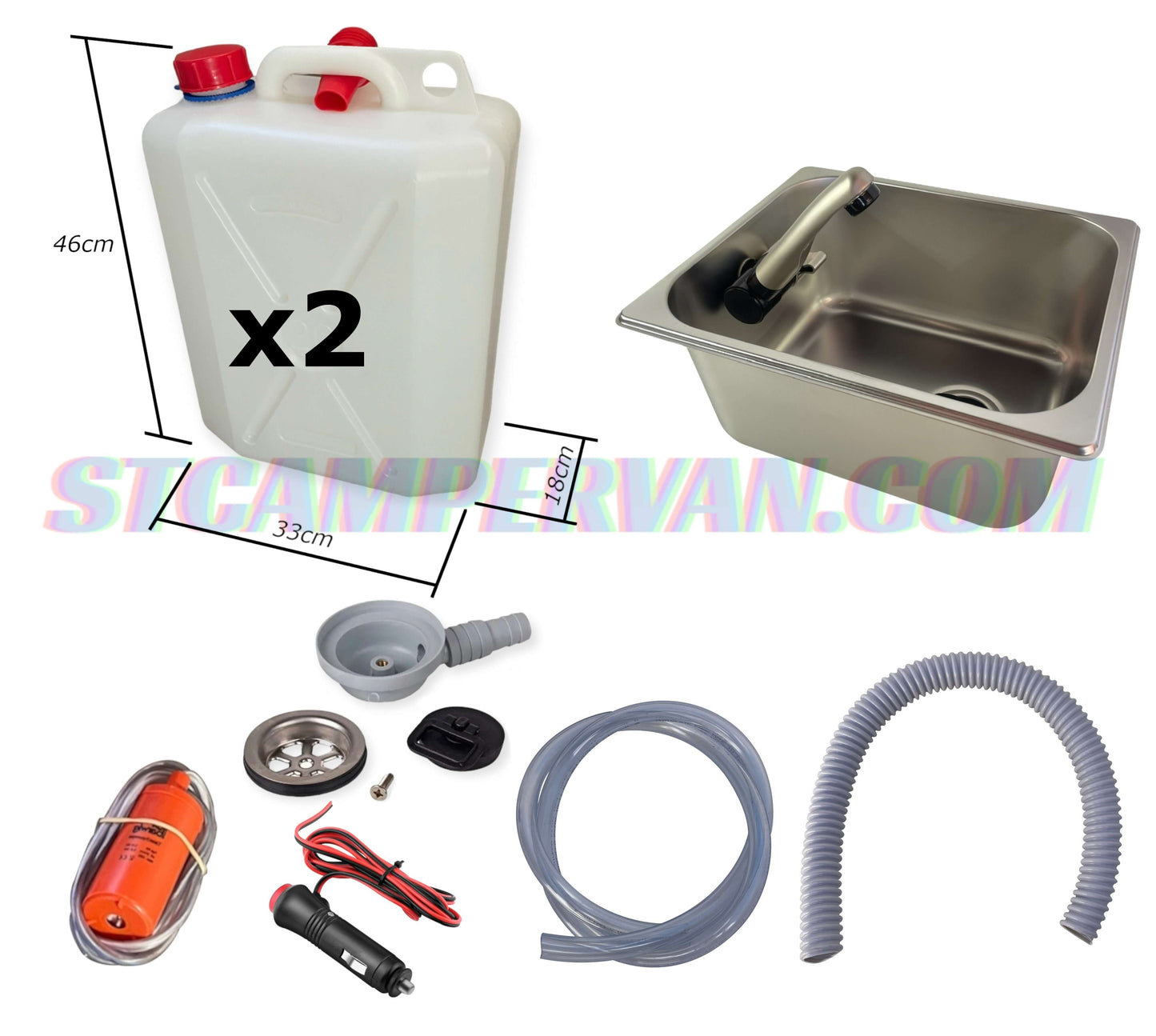 kit fregadero camper 26x32, grifo Comet London 12V, bomba sumergible 10 l/min camper