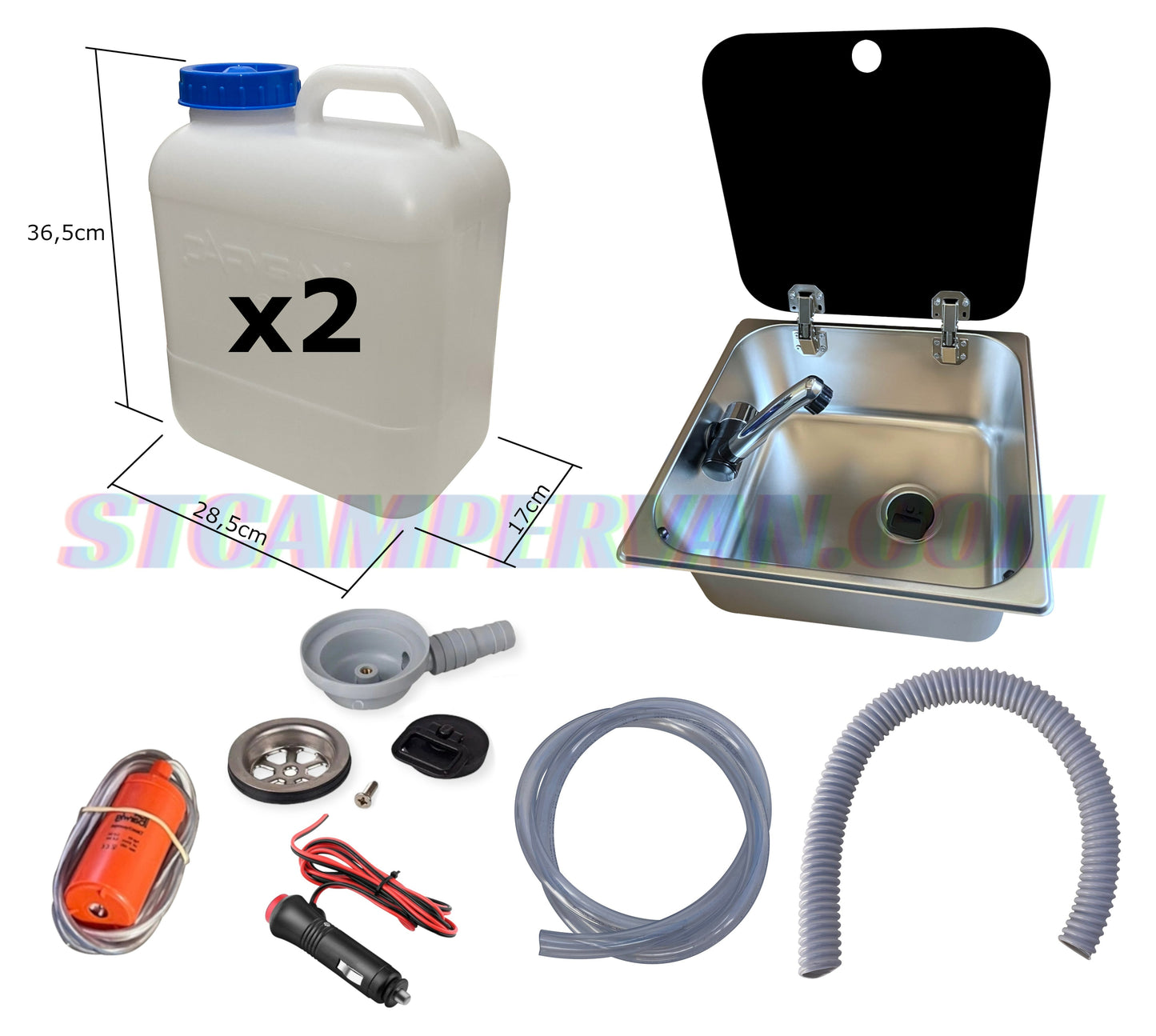 Fregadero con tapa y garrafas 32x35 camper