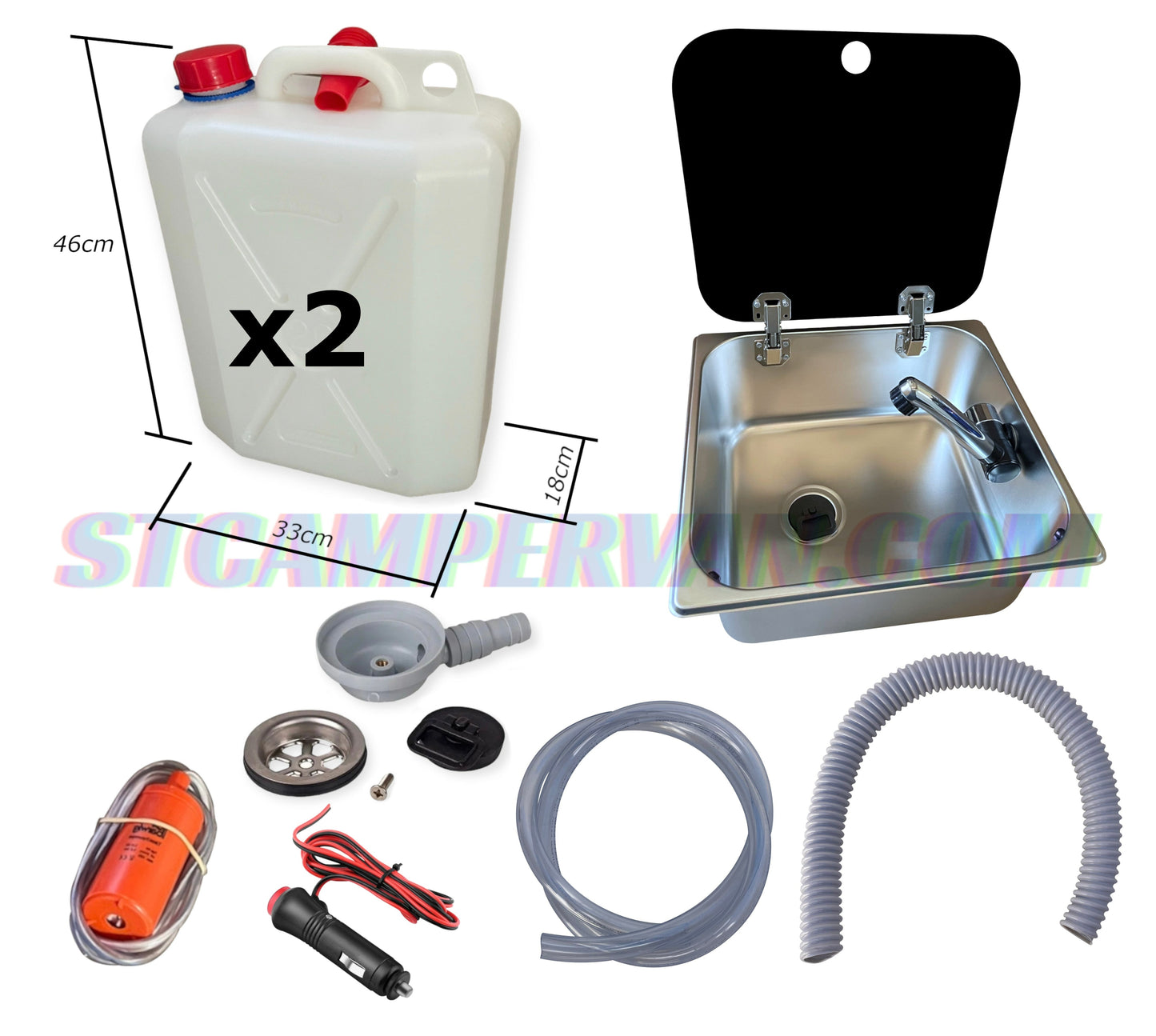 fregadero camper 32x35 con tapa y grifo 12V