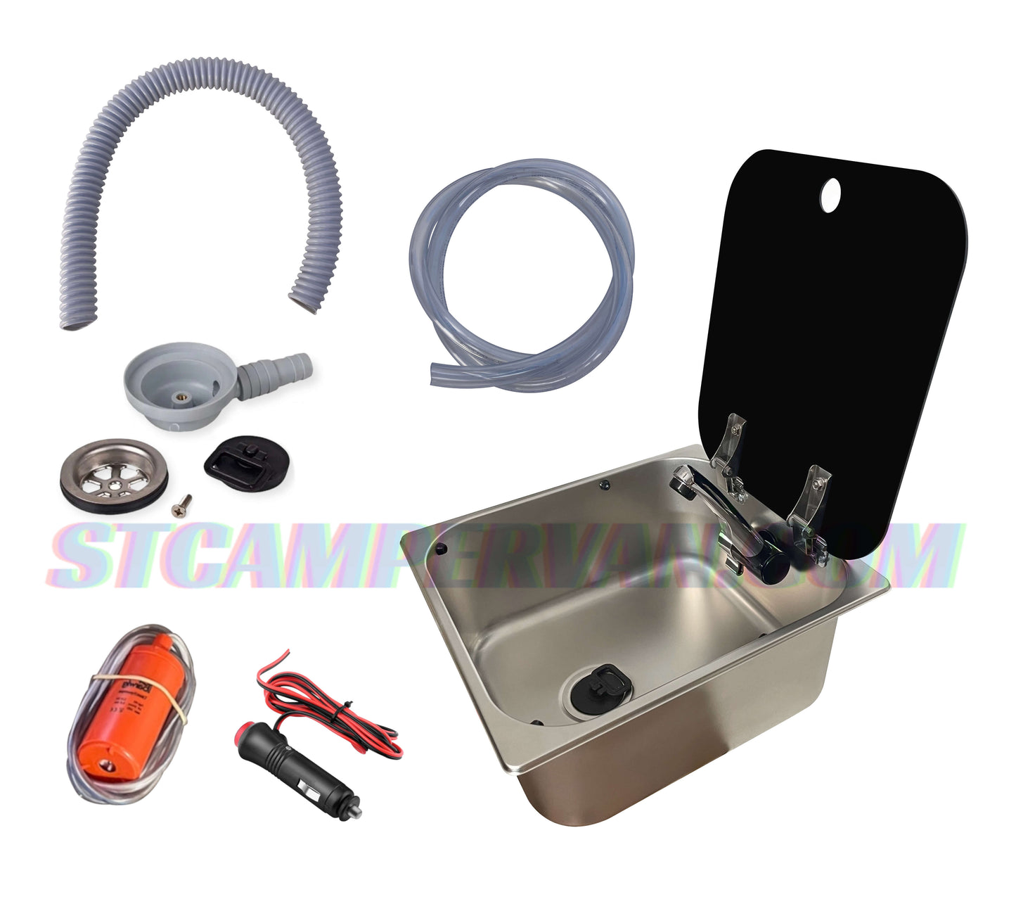 Kit fregadero camper 32x35 con tapa y grifo 12V | Completo