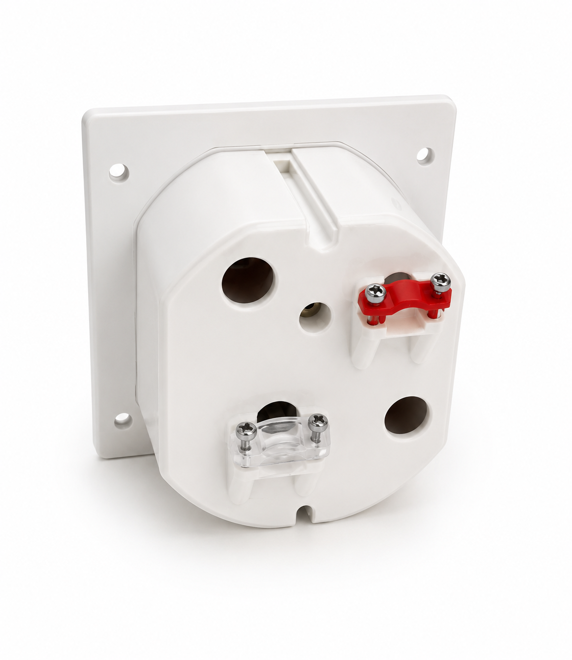 Toma Exterior Multiusos Camper Blanca 220V + TV TDT + Satélite + Toma 12V Empotrable