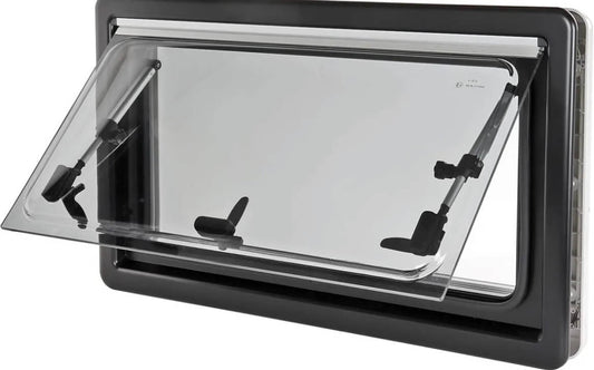Ventana abatible 900×350 mm acrílica de doble pared para camper.