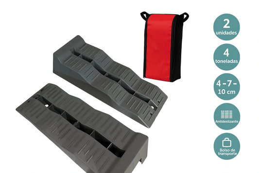 Calzos Niveladores Camper 3 Niveles con Bolsa – 2 Unidades | Hasta 10 cm Altura – Antideslizantes y Reforzados | Furgonetas Grandes y Autocaravanas (4 Toneladas)