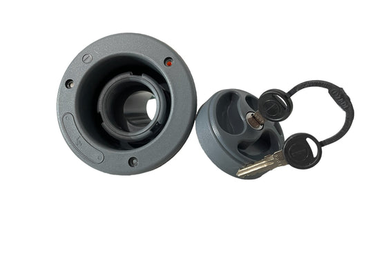 Boca llenado agua con llave PVC gris camper.