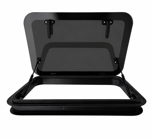 Claraboya Slim 80x50 cm Cristal Templado Ahumado | Perfil Bajo para Camper, Caravana y Autocaravana | Homologación 43R