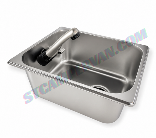 Fregadero 26x32 con grifo abatible 12V para camper y caravana