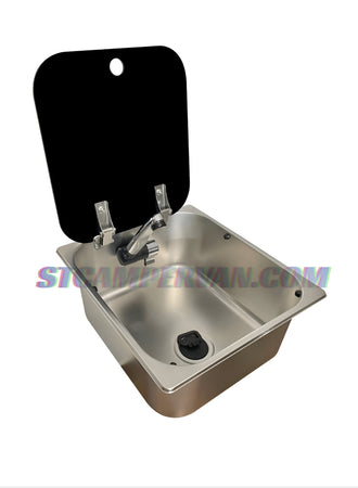 Fregadero camper 32x35 cm con tapa y sumidero 90° |