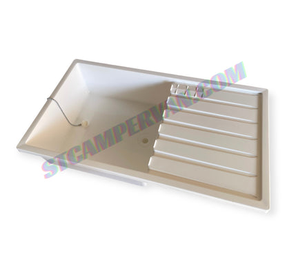 Fregadero plástico blanco con desagüe 25 mm caravana.