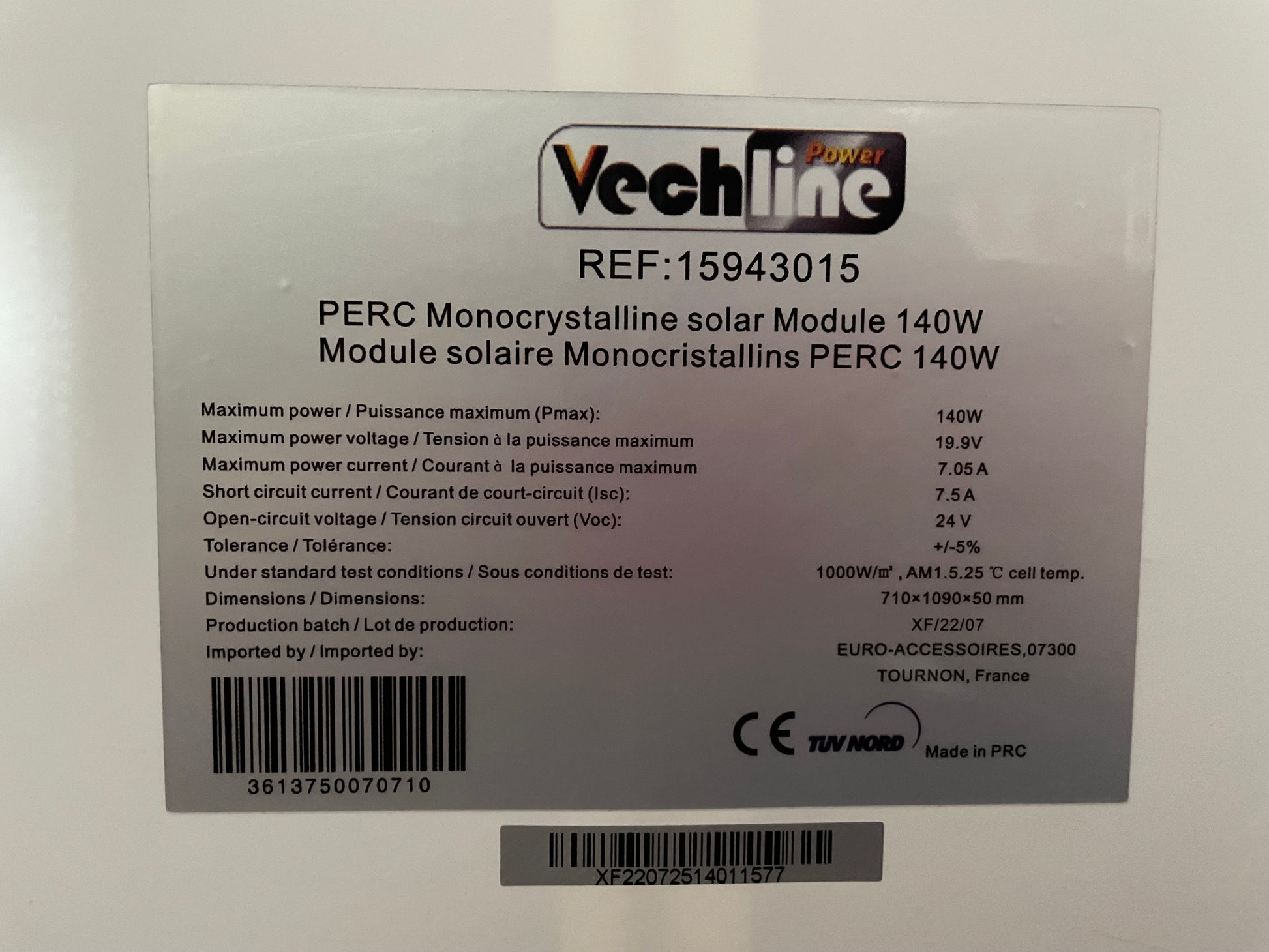 Kit solar Vechline 140W para caravana