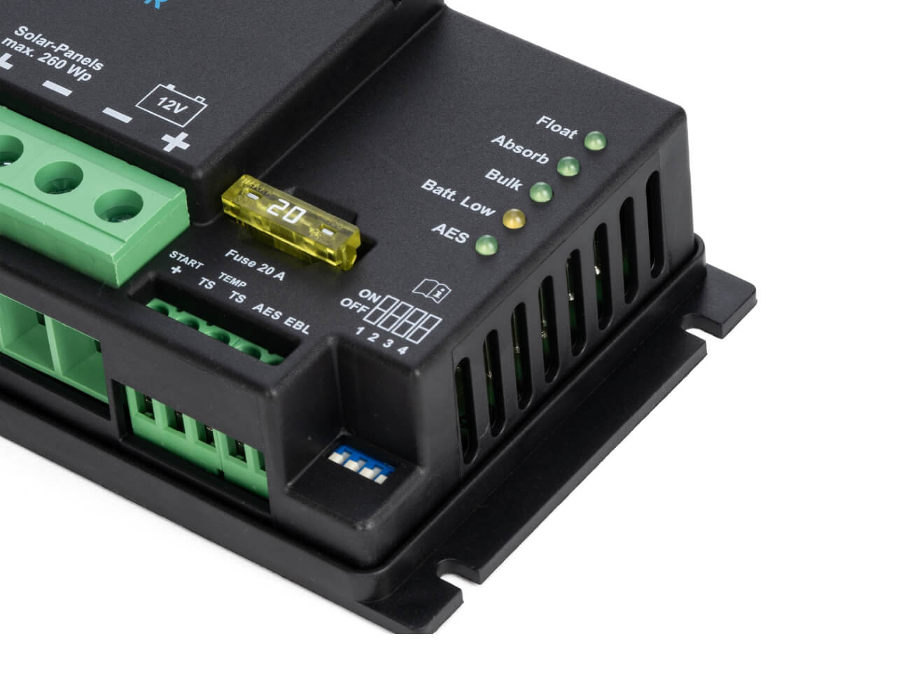 Detalle Votronic MPP 260 CI regulador 2 baterías 12V