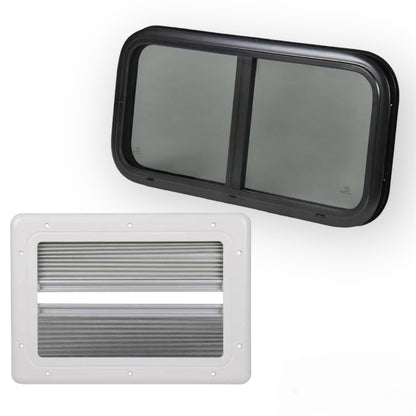 Ventana corredera 500x450 mm srt double para camper con oscurecedor y mosquitera