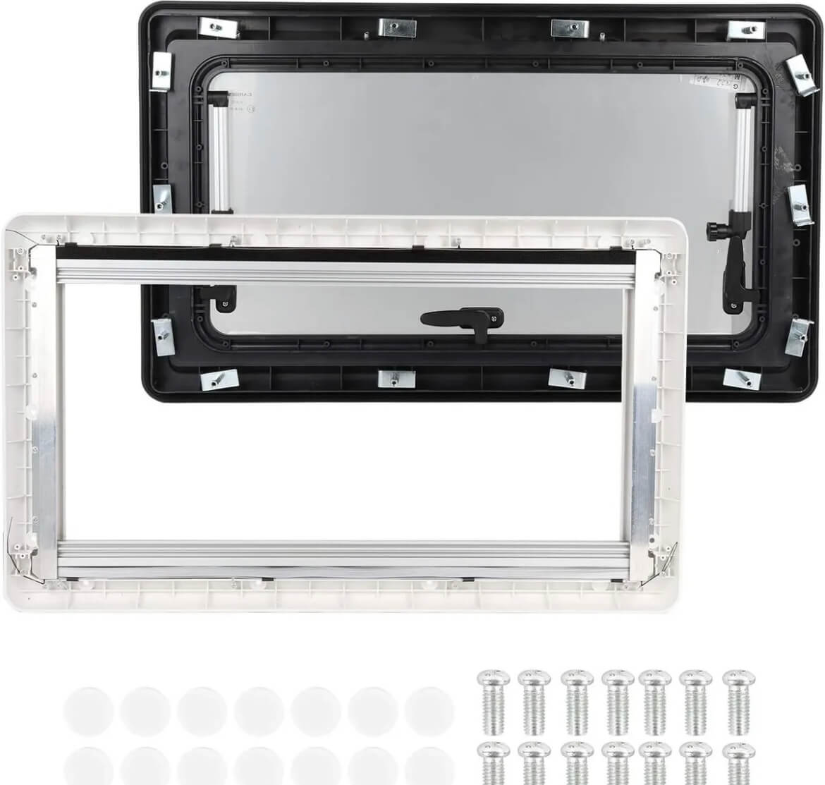 Ventana abatible 900x450 43R con mosquitera y oscurecedor