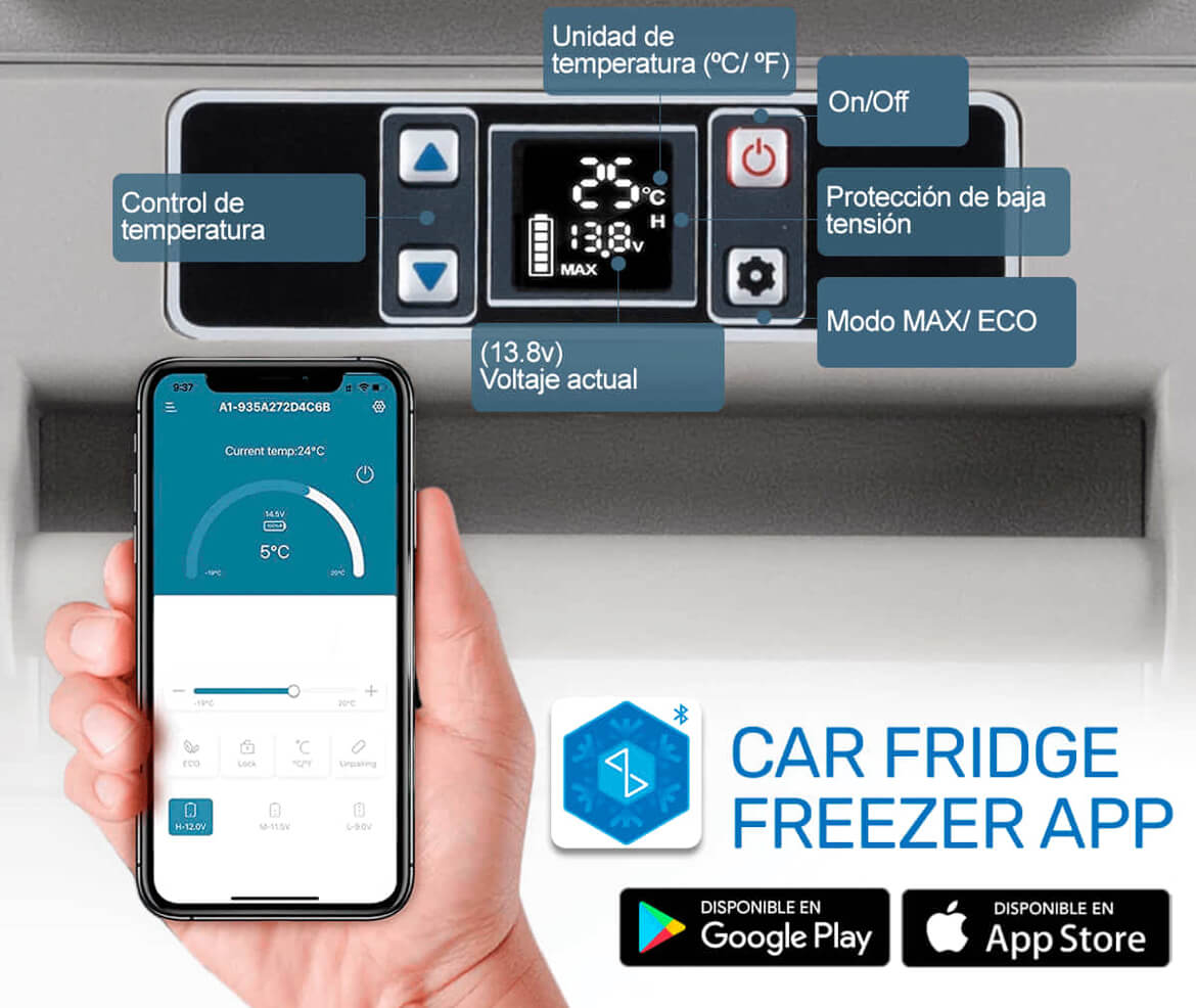 Plano con medidas y capacidad de la nevera Alpicool CF45.