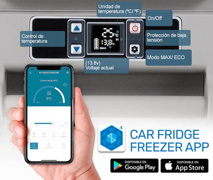 Plano con medidas y capacidad de la nevera Alpicool CF45.