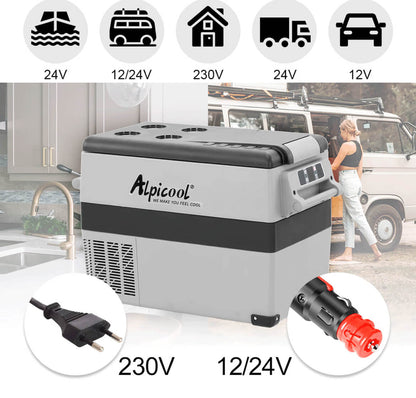 Vista frontal en tres cuartos de la Alpicool CF45.