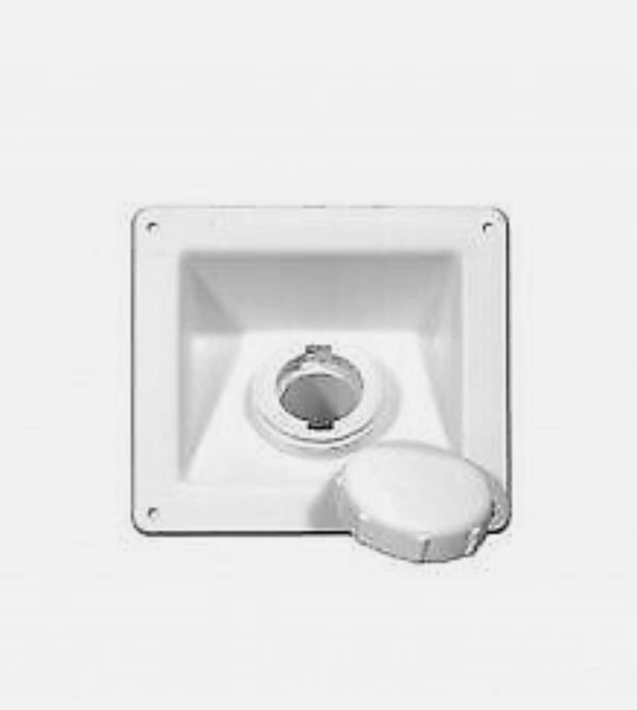 Detalle de la boca de llenado blanca 40 mm sin llave para instalación interior en camper y autocaravana