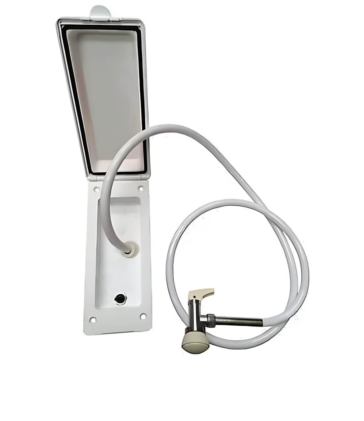 Cajetín de ducha exterior blanco RK Reich para camper con tapa estanca.