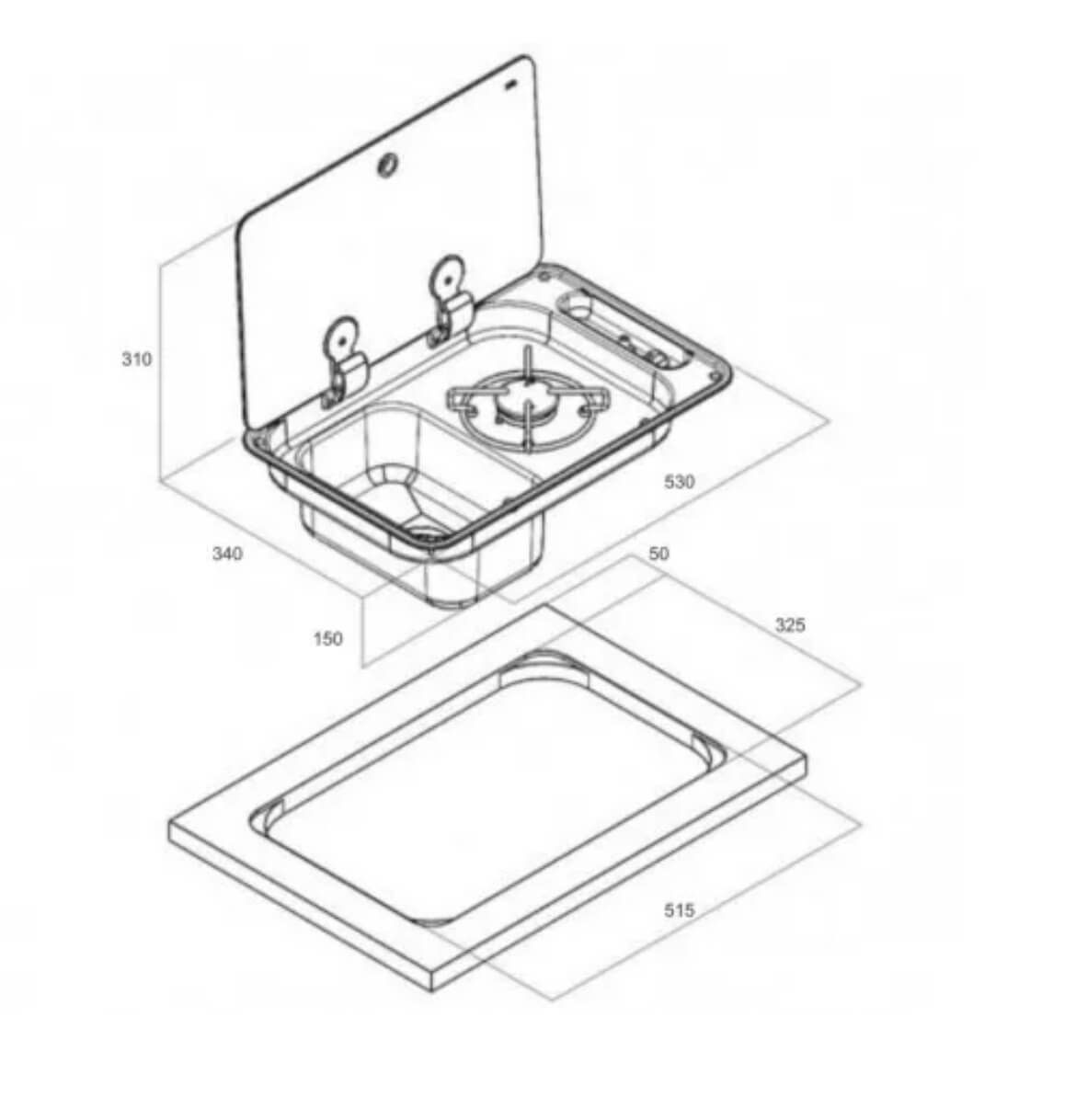 Detalle del quemador y parrilla en la cocina CAN 530×340.