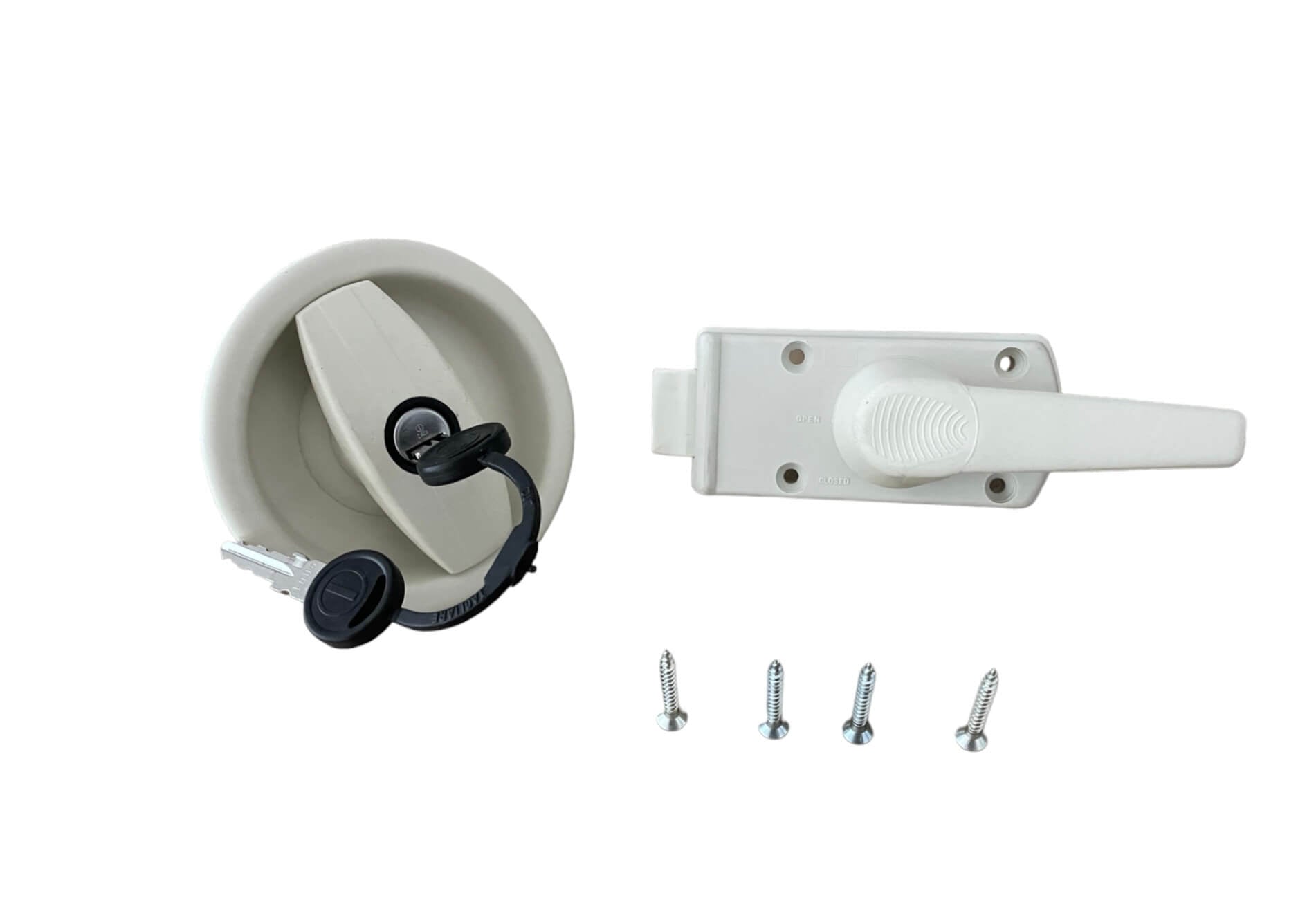 Cerradura Zadi derecha blanca con tirador redondo para camper