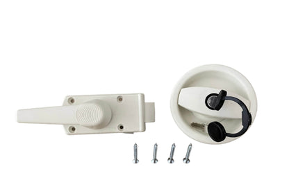 Cerradura Zadi izquierda blanca con tirador redondo para camper