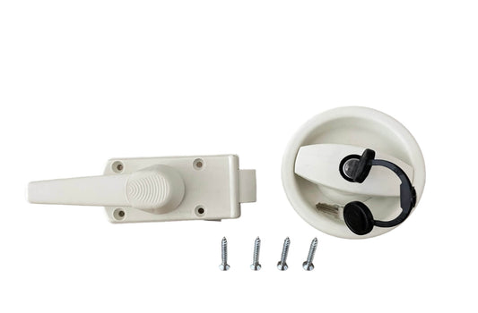 Cerradura Zadi izquierda blanca con tirador redondo para camper