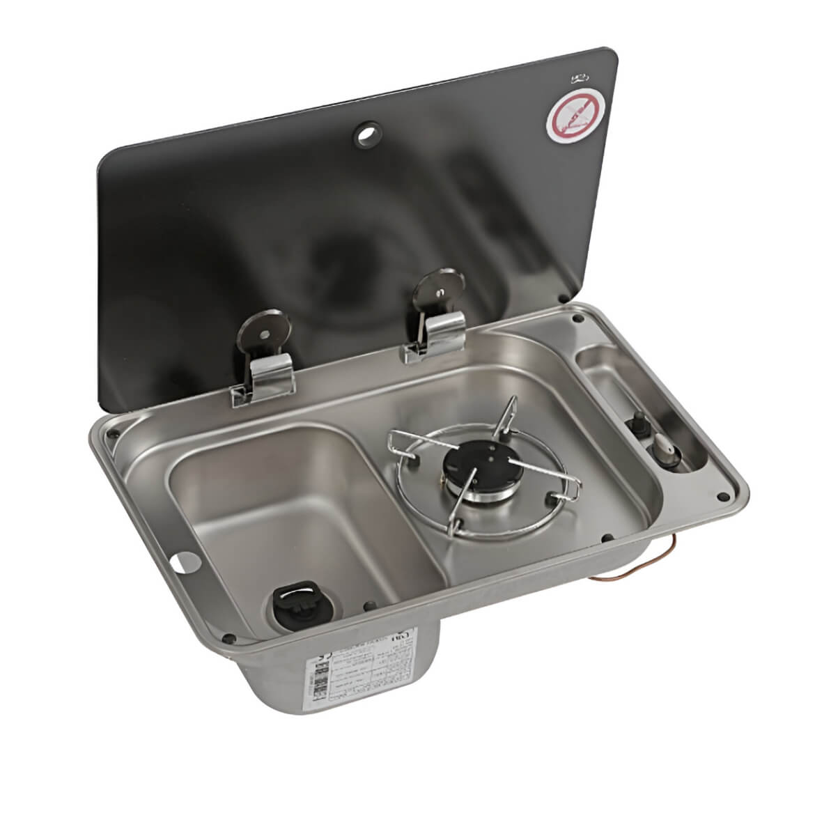 Cocina fregadero CAN 530×340 con pica izquierda y tapa de cristal.