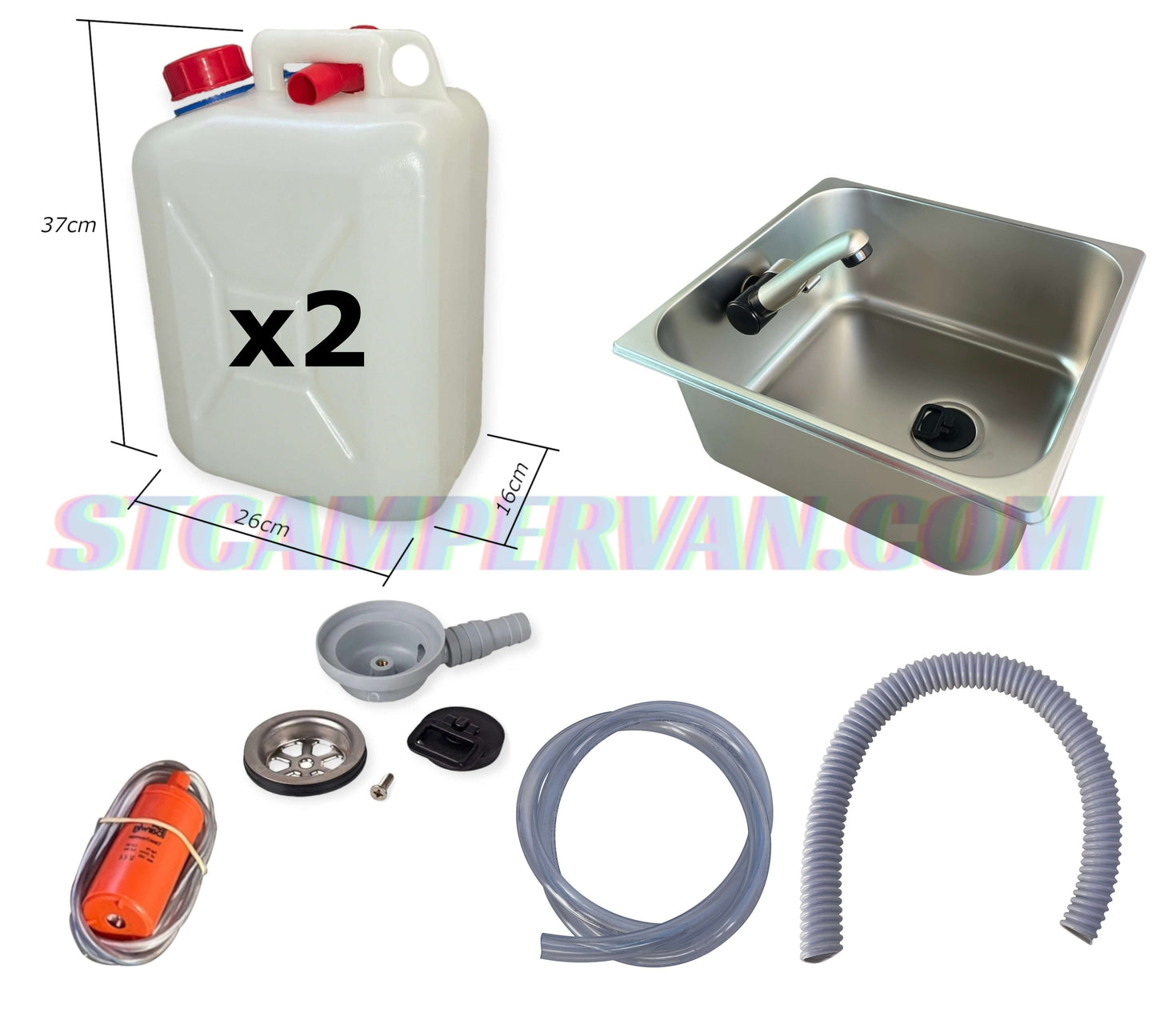 Todos los componentes del kit fregadero 32x35 para instalación