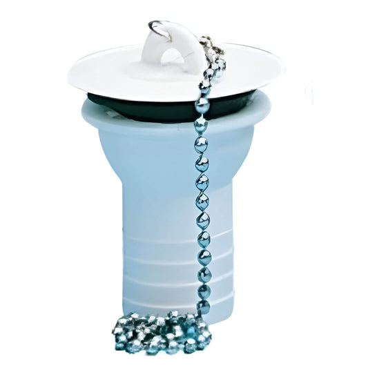 Desagüe recto Ø31 mm salida Ø25 mm con tapón y cadena blanco | STCampervan