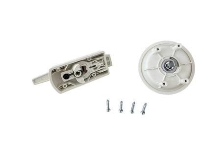 Detalle del tirador ergonómico blanco de cerradura Zadi