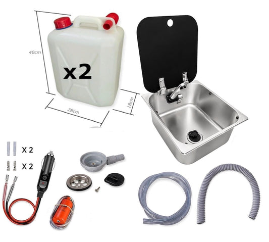 Kit fregadero camper 32x35 con tapa y grifo 12V | Completo