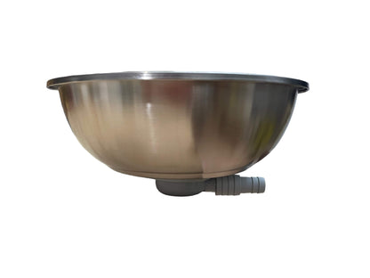 Vista superior del fregadero redondo 26 cm en acero inoxidable.