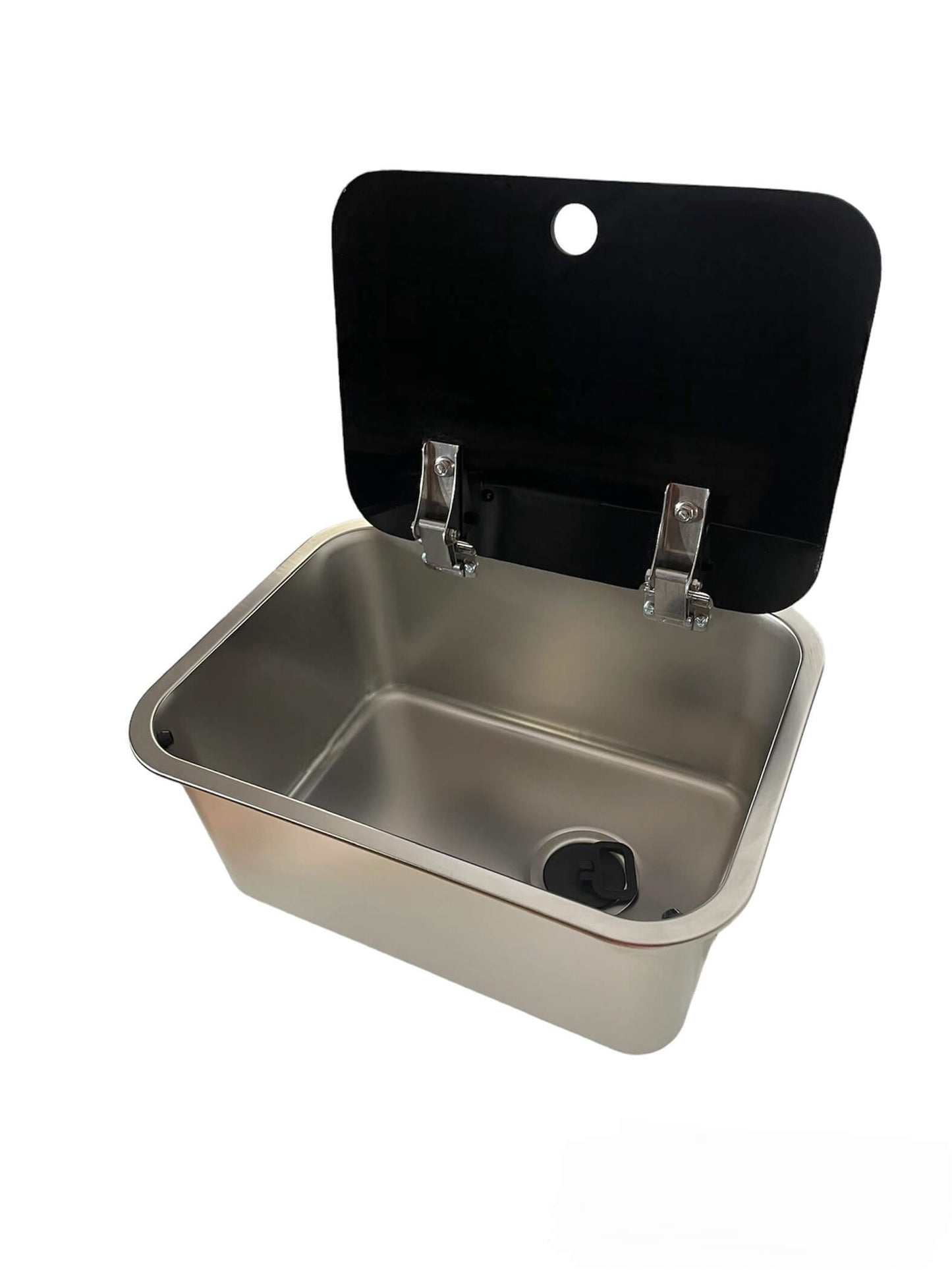 Fregadero 27x36 con tapa abierta en encimera