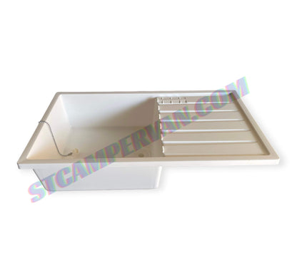 Fregadero blanco 600x340 mm con escurreplatos integrado