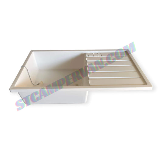 Fregadero blanco 600x340 mm con escurreplatos integrado
