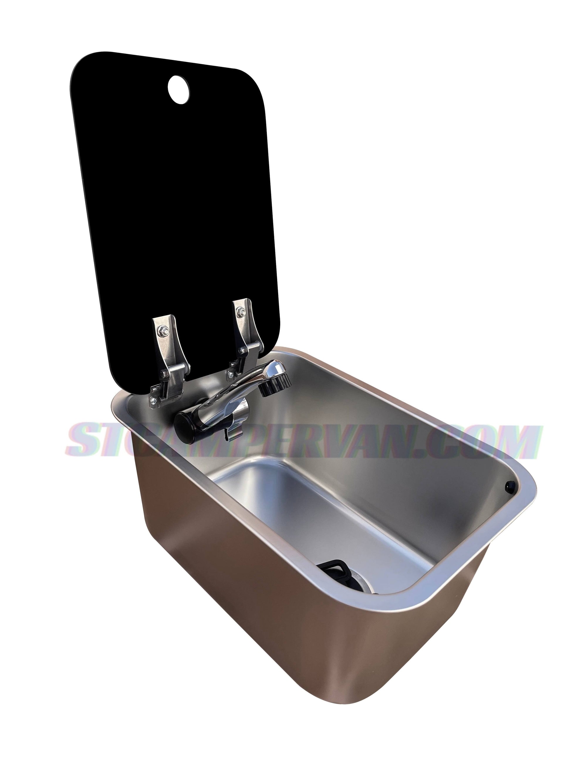 Fregadero camper 27×36 con tapa y sumidero acodado 90°.