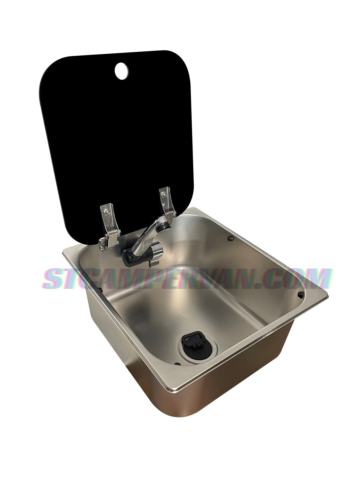 Fregadero camper 32x35 cm con tapa y sumidero 90° |