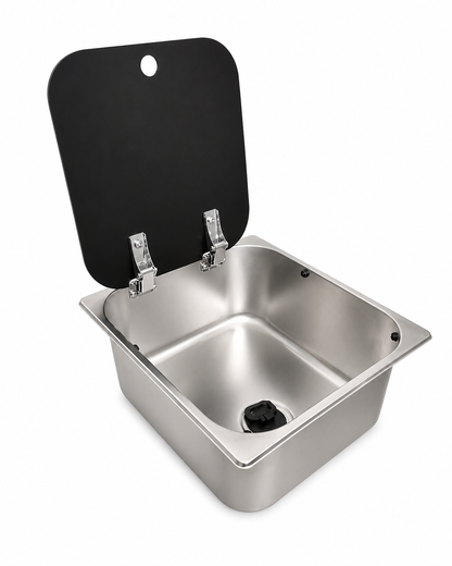Fregadero camper 32x35 cm con tapa y sumidero 90° |