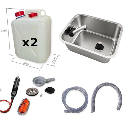 Kit fregadero camper 27x36 con grifo Comet 12V bomba y accesorios