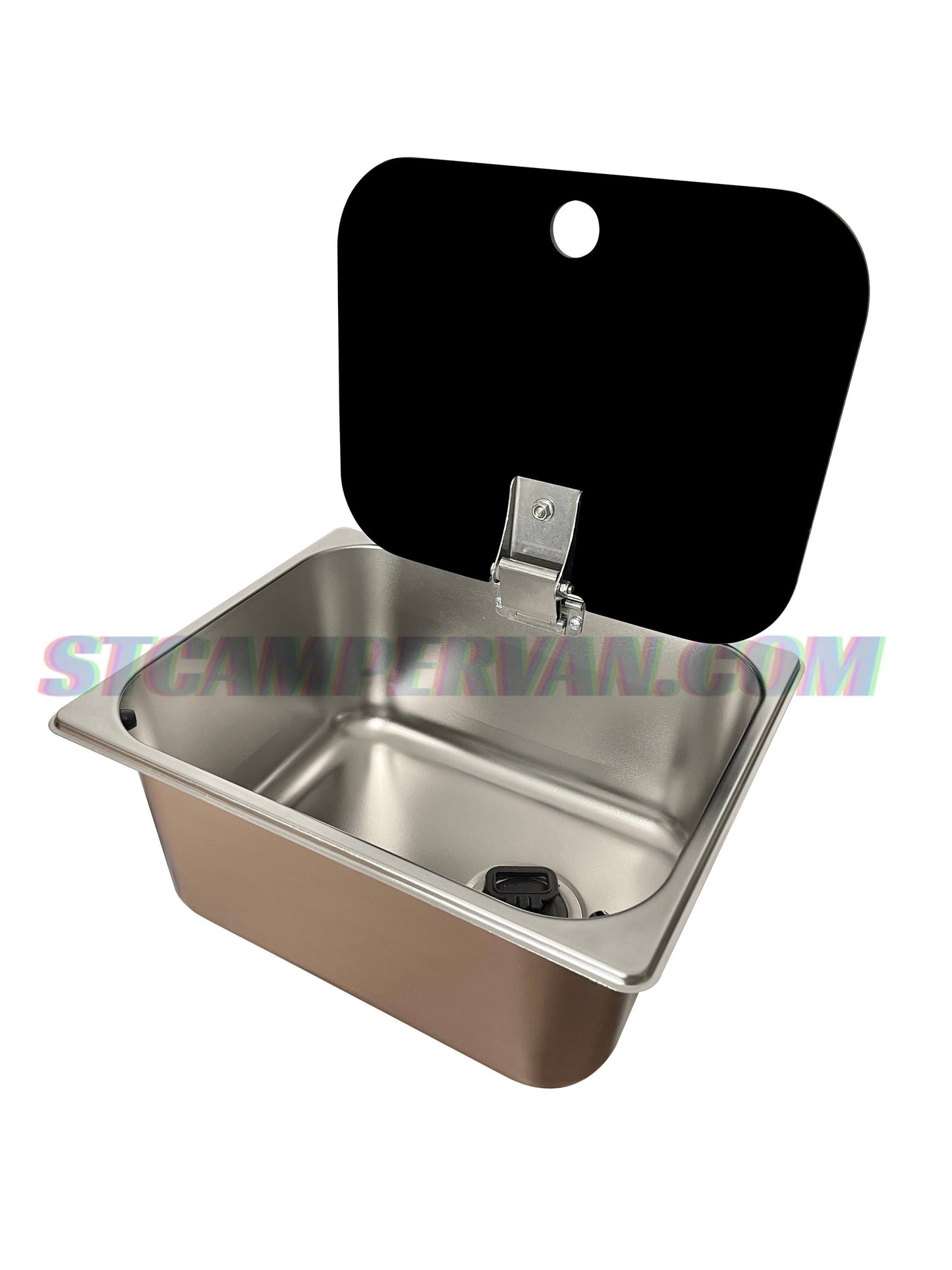 Fregadero compacto 26x32 instalado en módulo de cocina camper