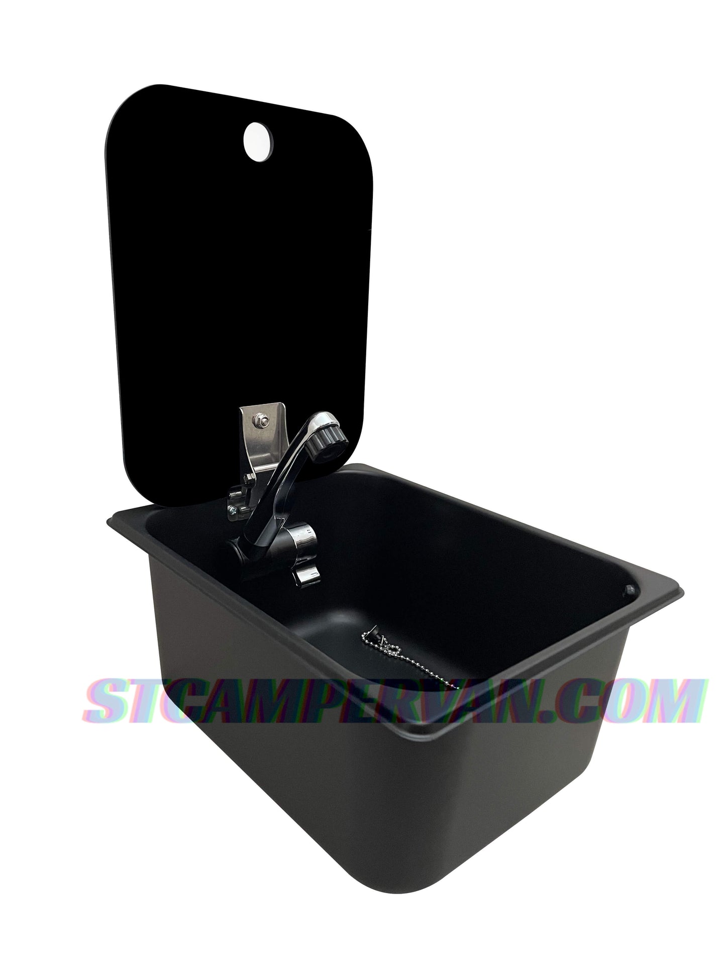 Fregadero negro camper con tapa